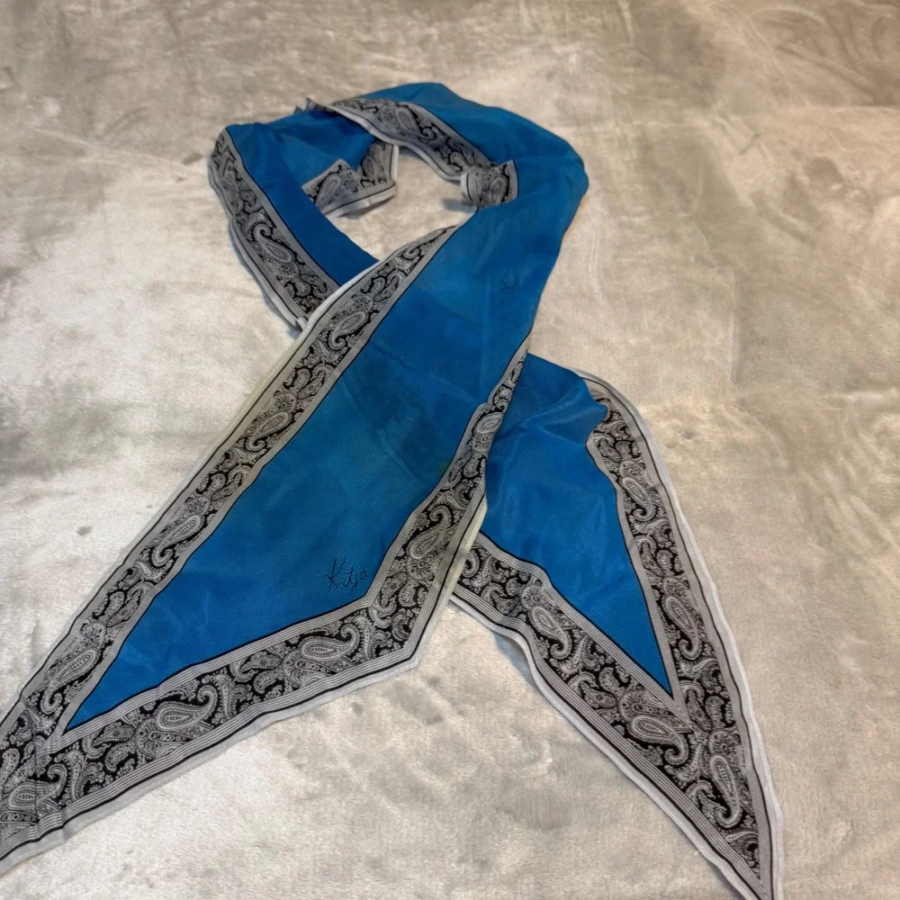 Vintage‎ Y2K Katja Signed Skinny Paisley Scarf European Teal